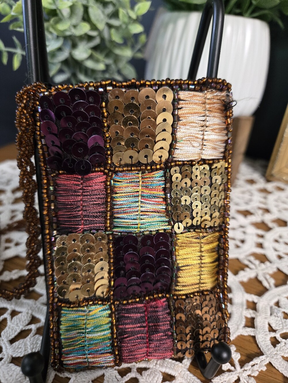 Beaded Sequin Mini Shoulder Bag – Boho Patchwork Evening Purse